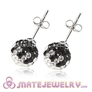 8mm Sterling Silver  White-Black Czech Crystal Stud Earrings 