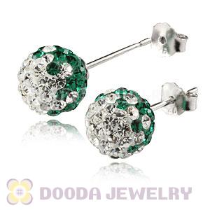 8mm Sterling Silver White-Green Czech Crystal Ball Stud Earrings Wholesale