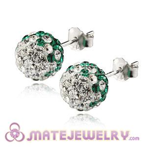 8mm Sterling Silver White-Green Czech Crystal Stud Earrings 