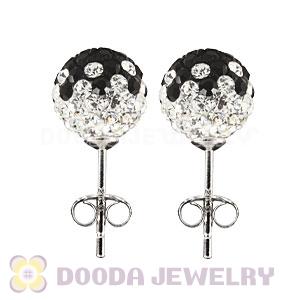 8mm Sterling Silver Black-White Czech Crystal Ball Stud Earrings Wholesale