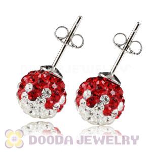 8mm Sterling Silver White-Red Czech Crystal Ball Stud Earrings Wholesale