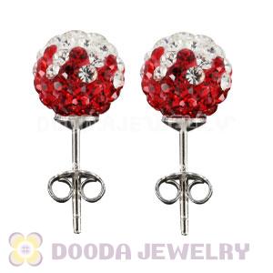 8mm Sterling Silver White-Red Czech Crystal Ball Stud Earrings Wholesale