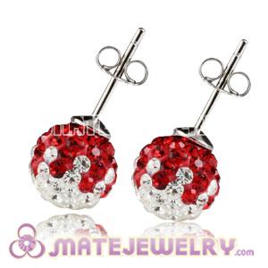 8mm Sterling Silver White-Red Czech Crystal Stud Earrings 