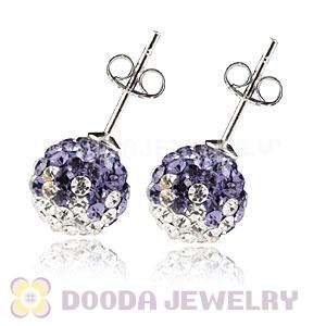 8mm Sterling Silver White-Purple Czech Crystal Ball Stud Earrings Wholesale