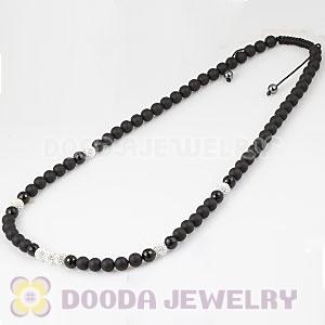 Long White Czech Crystal Onyx Black Agate Unisex Necklace Wholesale