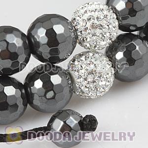 Long White Czech Crystal Faceted Hematite Unisex Necklace Wholesale