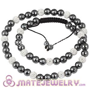 Long White Czech Crystal Faceted Hematite Unisex Necklace 