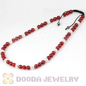 Long White Czech Crystal Onyx Red Agate Unisex Necklace Wholesale