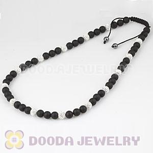 Long White Czech Crystal Onyx Black Agate Unisex Necklace Wholesale