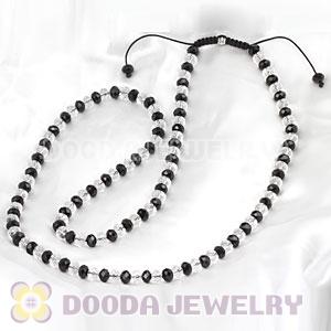 Cheap Long White-Black Faceted Crystal Glass Beads Unisex Necklace Wholesale