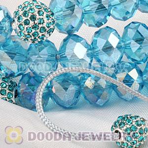 Long Alloy Crystal Blue Faceted Crystal Glass Beads Unisex Necklace Wholesale