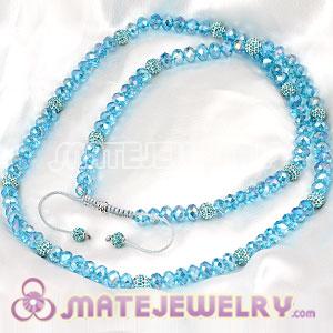 Fashion Long Alloy Crystal Blue Faceted Crystal Glass Beads Unisex Necklace 