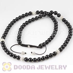 Long Onyx Black Agate Alloy Crystal Unisex Necklace Wholesale