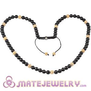 Fashion Long Onyx Faceted Black Agate Alloy Crystal Unisex Necklace 