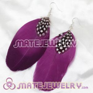 Fashion Boho Purple Feather Earrings WithDecorated Dot