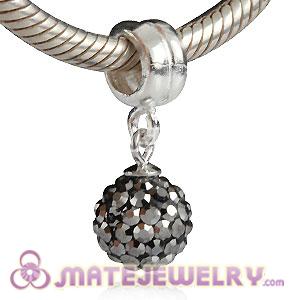 Sterling Silver European Charms Dangle Grey Czech Crystal Beads