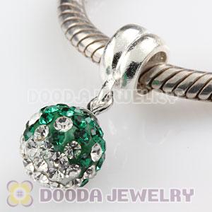 Sterling Silver European Charms Dangle Green-White Czech Crystal Beads