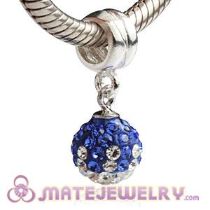 Sterling Silver European Charms Dangle Blue-White Czech Crystal Beads
