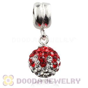 Sterling Silver European Charms Dangle Red -White Czech Crystal Beads