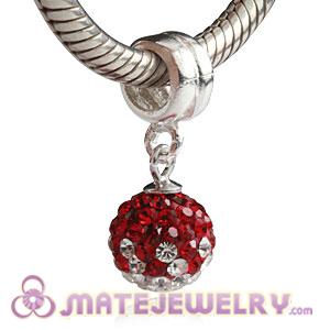 Sterling Silver European Charms Dangle Red -White Czech Crystal Beads
