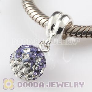 Sterling Silver European Charms Dangle Purple-White Czech Crystal Beads
