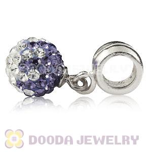 Sterling Silver European Charms Dangle Purple-White Czech Crystal Beads