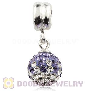 Sterling Silver European Charms Dangle Purple-White Czech Crystal Beads