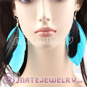 Silver Blue Triple Layer Tibetan Jaderic Bohemia Feather Earrings