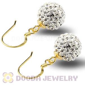 10mm White Czech Crystal Ball Gold Plated Sterling Silver Hook Earrings