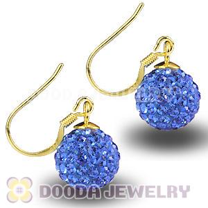 10mm Blue Czech Crystal Ball Gold Plated Sterling Silver Hook Earrings