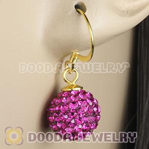 10mm Magenta Czech Crystal Ball Gold Plated Sterling Silver Hook Earrings