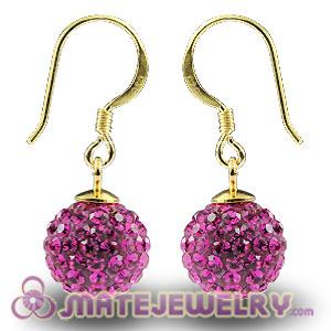 10mm Magenta Czech Crystal Ball Gold Plated Sterling Silver Hook Earrings