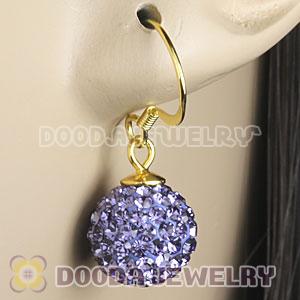 10mm Purple Czech Crystal Ball Gold Plated Sterling Silver Hook Earrings