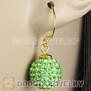 10mm Lime Czech Crystal Ball Gold Plated Sterling Silver Hook Earrings