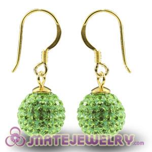 10mm Lime Czech Crystal Ball Gold Plated Sterling Silver Hook Earrings