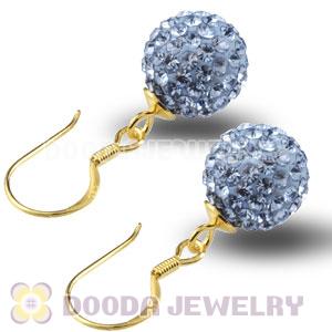 10mm Blue Czech Crystal Ball Gold Plated Sterling Silver Hook Earrings