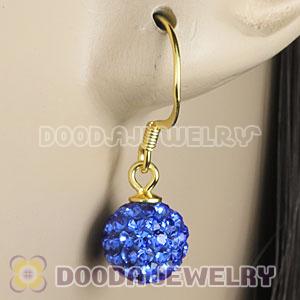8mm Blue Czech Crystal Ball Gold Plated Sterling Silver Hook Earrings