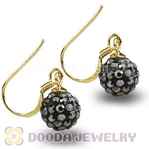 8mm Grey Czech Crystal Ball Gold Plated Sterling Silver Hook Earrings