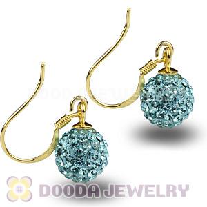 8mm Cyan Czech Crystal Ball Gold Plated Sterling Silver Hook Earrings
