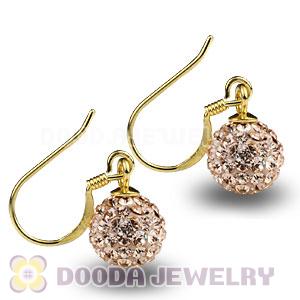 8mm Pink Czech Crystal Ball Gold Plated Sterling Silver Hook Earrings