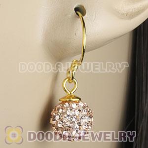 8mm Pink Czech Crystal Ball Gold Plated Sterling Silver Hook Earrings