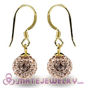 8mm Pink Czech Crystal Ball Gold Plated Sterling Silver Hook Earrings