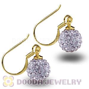 8mm Lavender Czech Crystal Ball Gold Plated Sterling Silver Hook Earrings