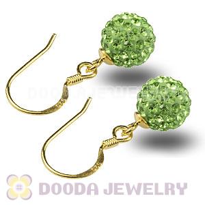8mm Lime Czech Crystal Ball Gold Plated Sterling Silver Hook Earrings