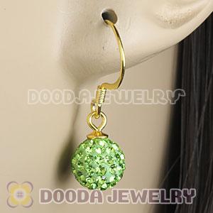 8mm Lime Czech Crystal Ball Gold Plated Sterling Silver Hook Earrings