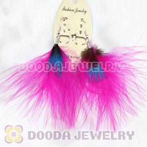 Wholesale Magenta Tibetan Jaderic Bohemia Styles Shagginess Feather Earrings