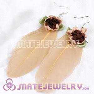 Long Brown Tibetan Jaderic Bohemia Styles Silk Flower Feather Earrings