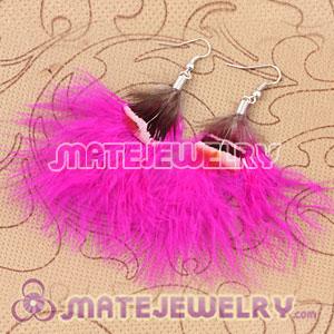 Long Pink Tibetan Jaderic Bohemia Styles Shagginess Feather Earrings
