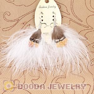 Wholesale White Tibetan Jaderic Bohemia Styles Shagginess Feather Earrings