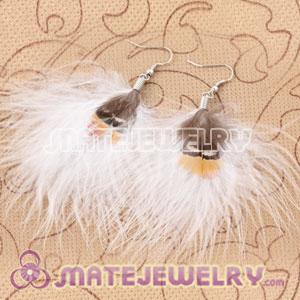 Long White Tibetan Jaderic Bohemia Styles Shagginess Feather Earrings